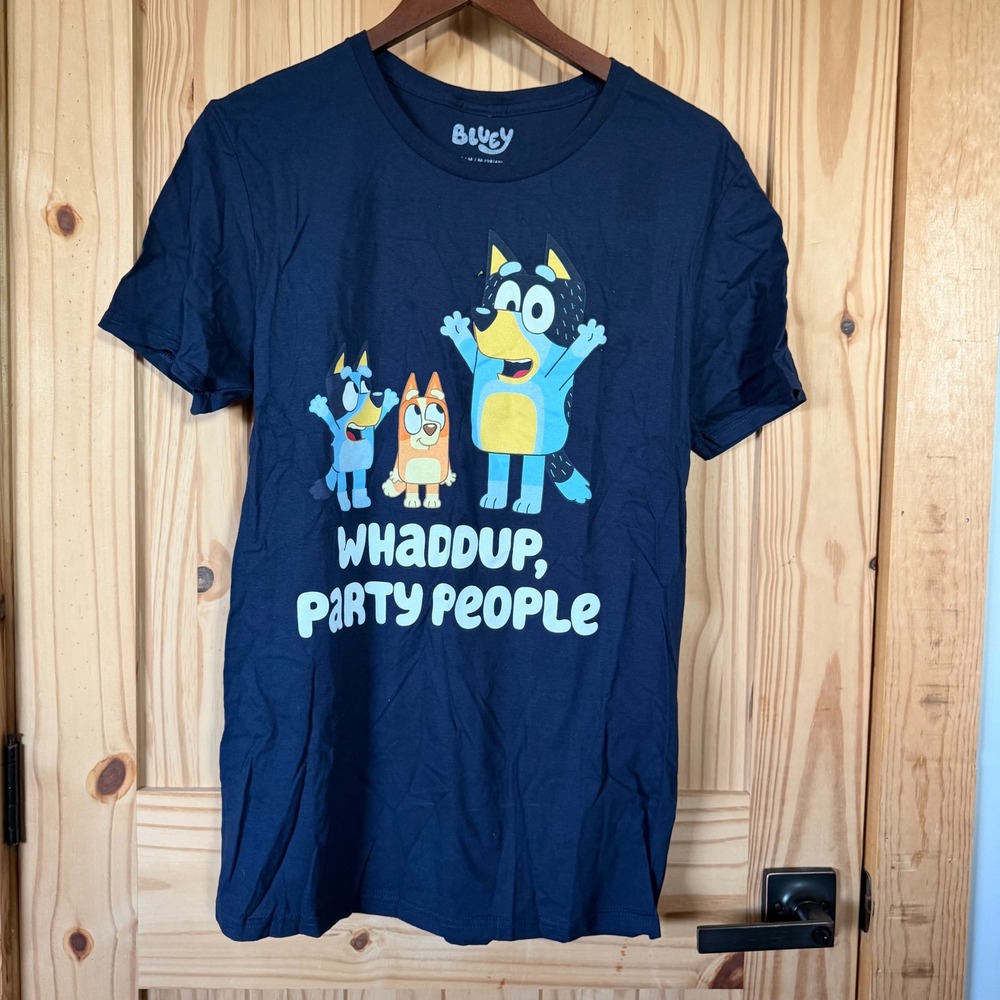 Bluey Whaddup Party People Navy Graphic T-Shirt Mens Medium M 38-40 NEW